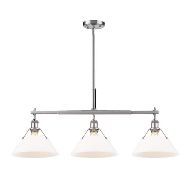 Golden Lighting Orwell 100-Watt 3-Light Pewter and Opal Glass Linear Pendant Light
