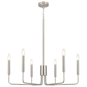 Roxsanne 6-Light Nickel Dimmable Classic Traditional Chandelier Rustic Linear Candle-Style Kitchen Island Light Fixture
