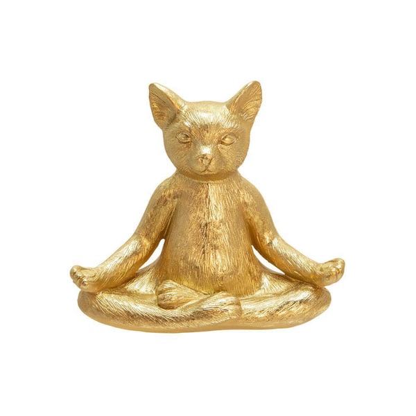 Liv & Skye Gold 8 in. x 7 in. Resin Creative Thinker Yoga Cat Figurine