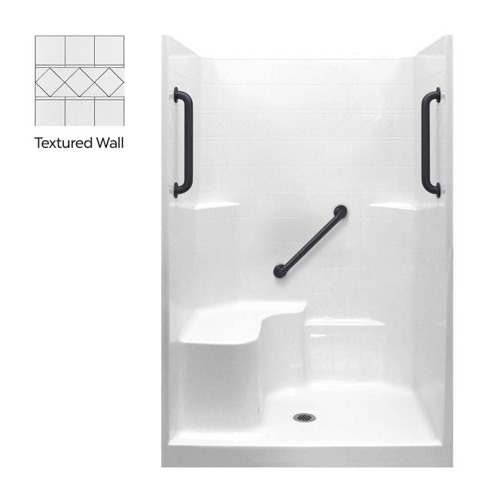 Liberty 37 in. x 48 in. x 80 in. Alcove 1-Piece Shower Wall and Shower Pan in White with 3 Black Grab Bars, Left Seat price history on PriceWatchPro