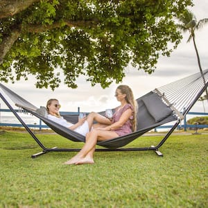 12 ft. Free Standing, 475 lbs. Capacity, Heavy-Duty 2-Person Hammock with Stand and Detachable Pillow in Dark Grey