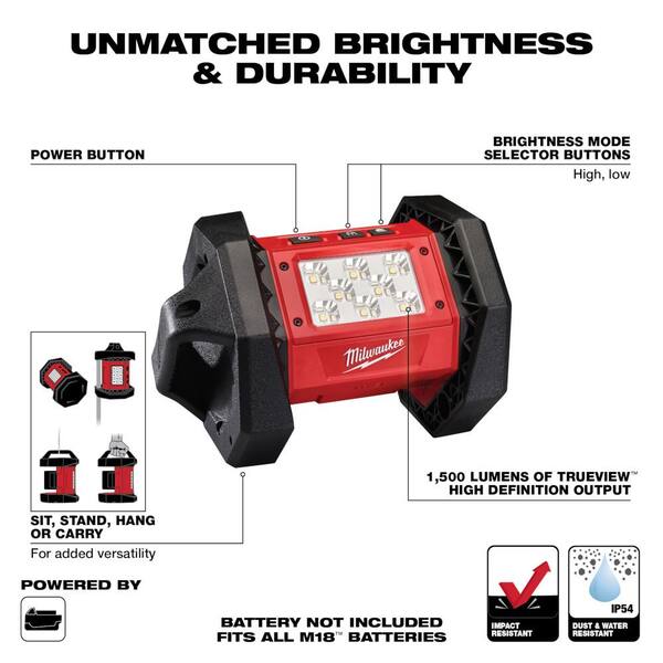 Milwaukee M18 18-Volt Lithium-Ion Cordless 1300-Lumen LED Flood Light with M18 3.0Ah Battery