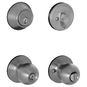 Satin Stainless Steel Single Cylinder Deadbolt and Morrow Entry Door Knob Combo Pack