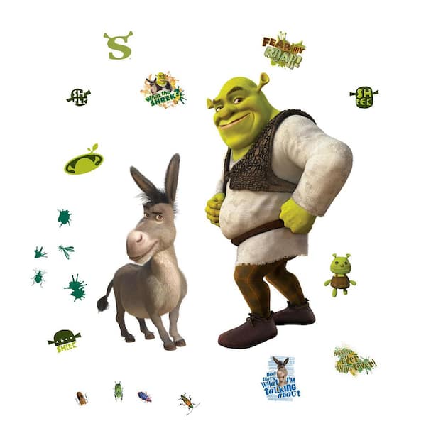 21-Piece 29 in. x 16 in. Shrek and Donkey Green Wall Decals