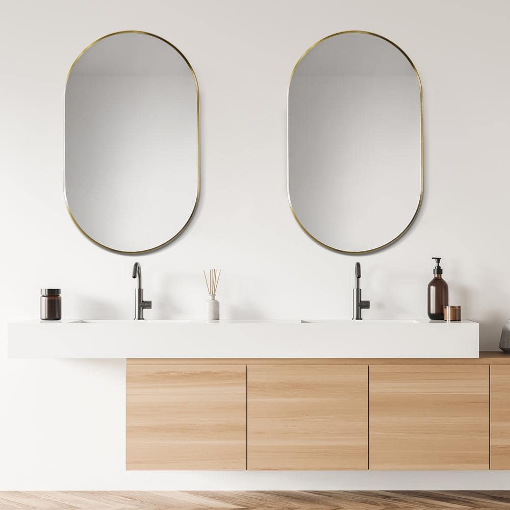 Ispra 36" Oval Bathroom Vanity Mirror in Brushed Gold
