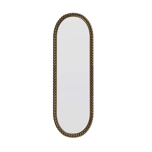 Retro and Nostalgic 15.7 in. W x 47.2 in. H Oval Wave Framed Wall Mount Bathroom Vanity Mirror in Gold