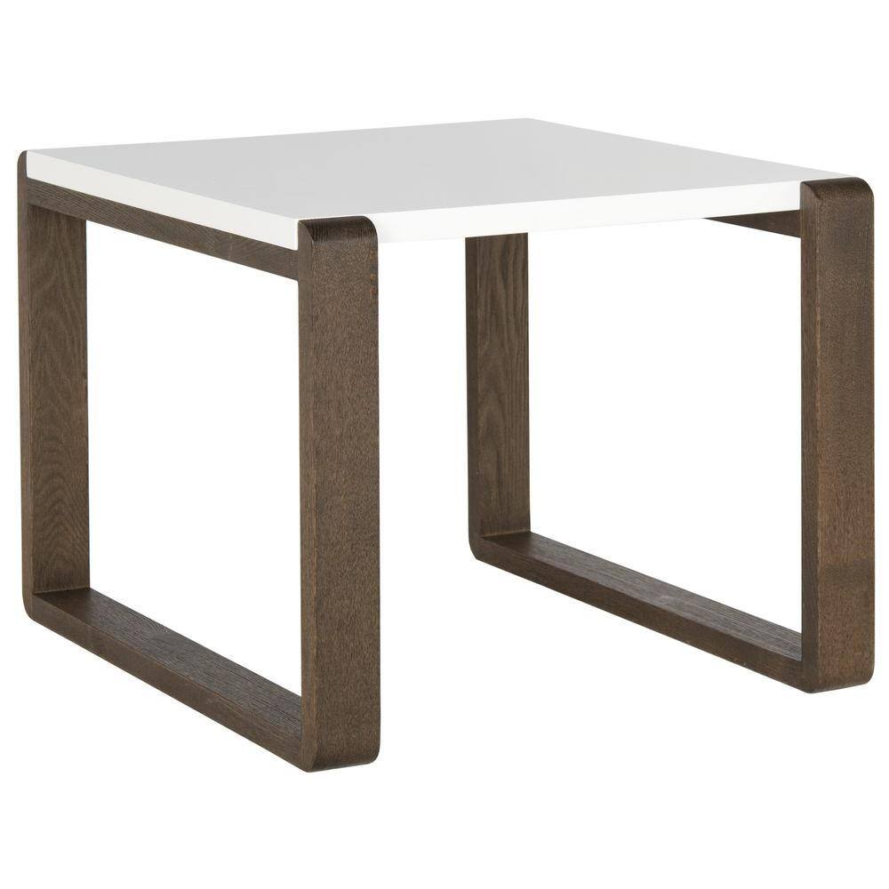 Transitional Bartholomew 24" White Lacquer & Dark Brown Wood End Table