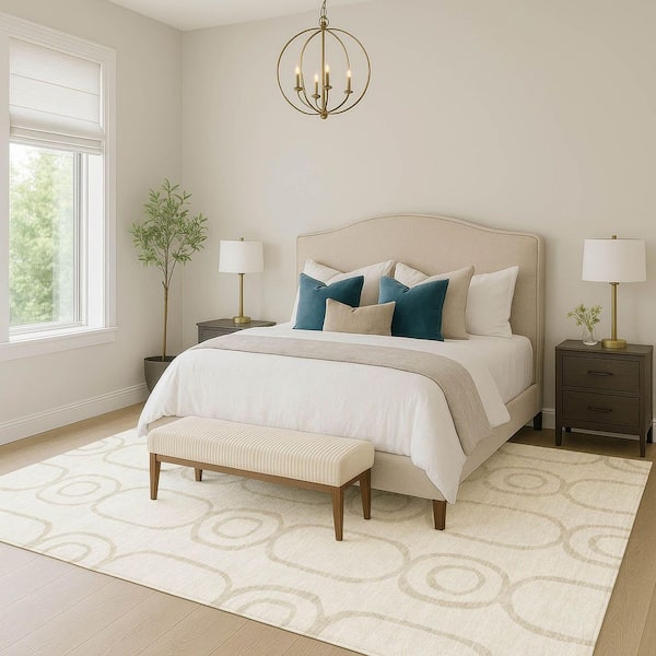 Chantille Machine Washable Indoor/Outdoor Abstract ACN2344 Ivory 9 ft. x 12 ft. Area Rug