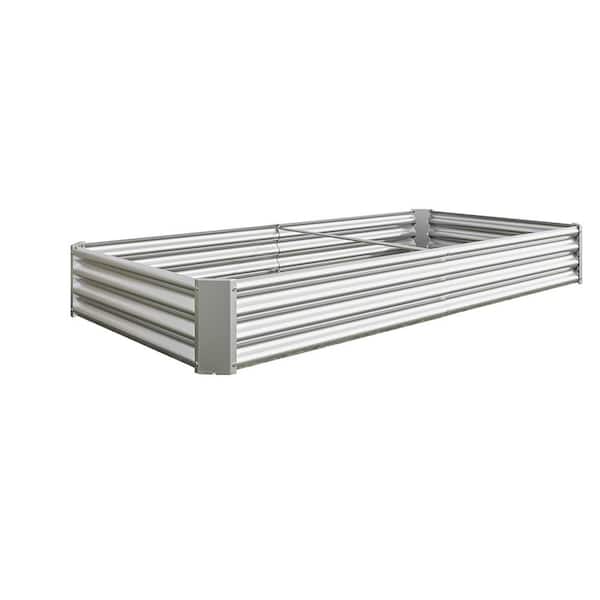 GAWEZA 7.6 x 3.7 x 1 ft Silver Galvanized Steel Rectangular Outdoor Raised Beds Garden Planter Box for Vegetable, Flower, Herb