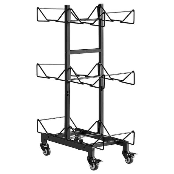 3-Tier Double Row Water Jug Rack, Holds 6 Bottles (3 & 5 Gal.), Sturdy Organizer, Foldable, Wheels and Handles, Black