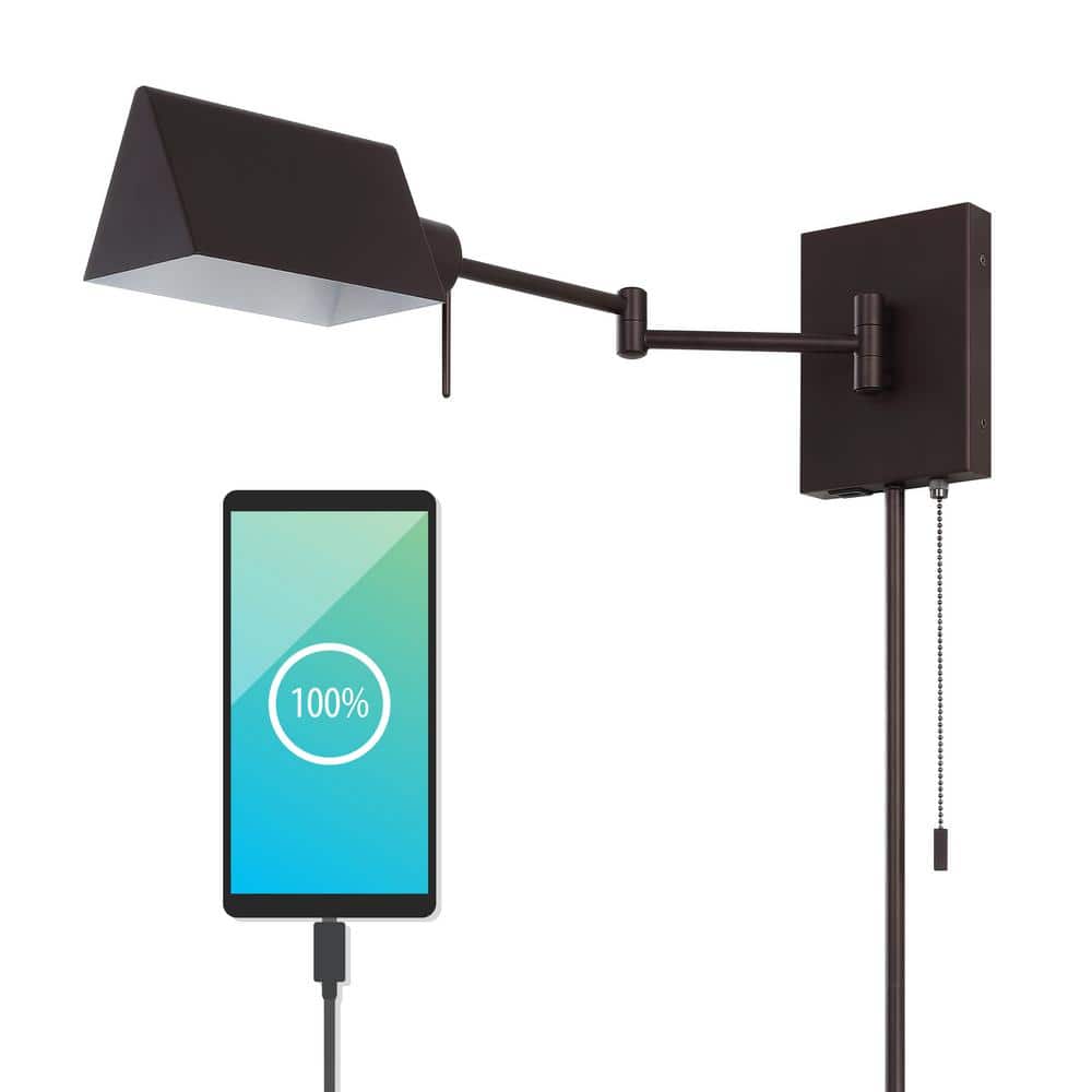 Arlo Oil Rubbed Bronze Swing Arm Wall Sconce with USB Charging Port