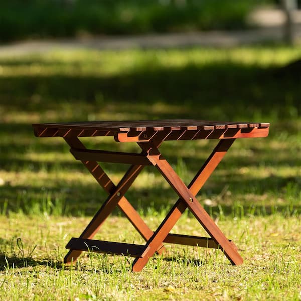 Tunearary 19 in. Striped Portable Wooden Folding Table Tunearary 19 in. Striped Portable Wooden Folding Table