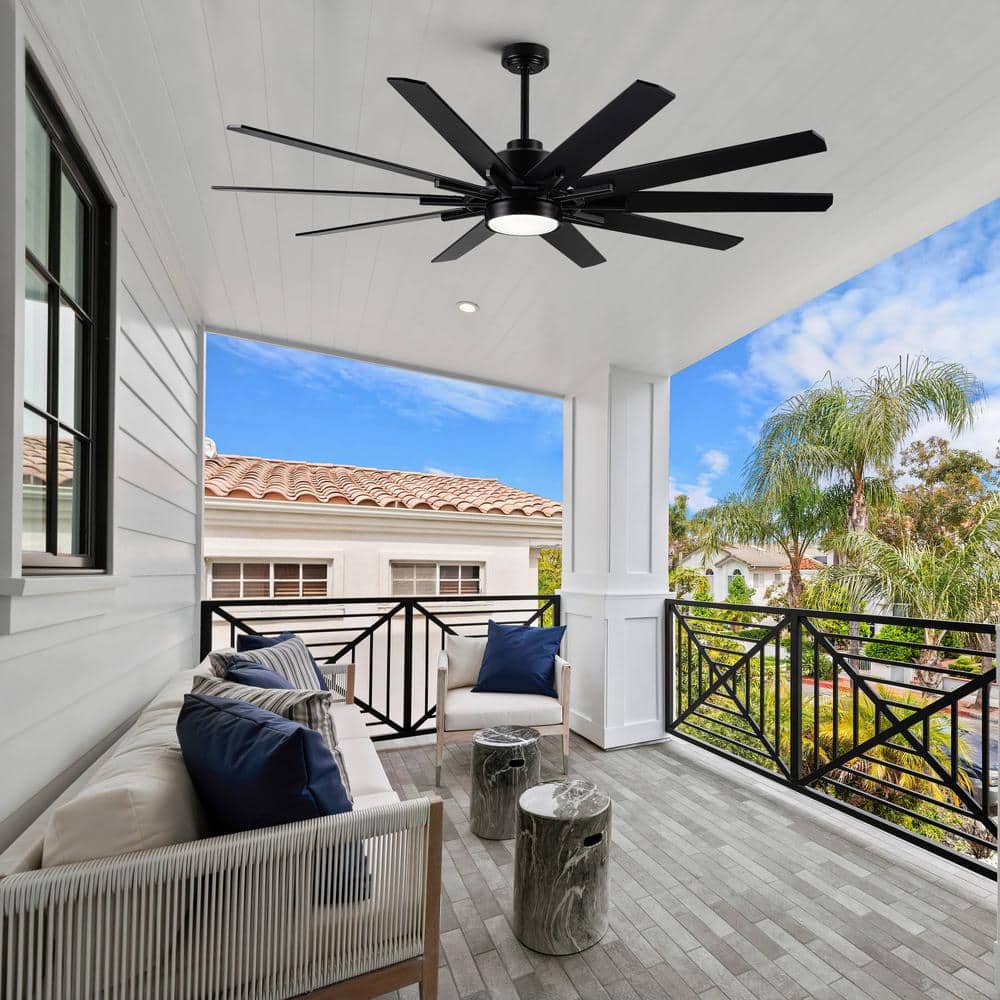 72-Inch Black Plywood Blade Ceiling Fan with LED Light and Remote