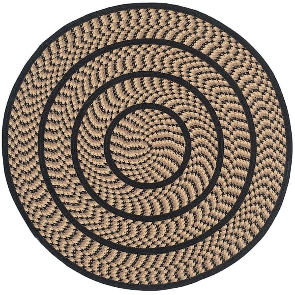 SAFAVIEH Braided Beige Black Doormat 3 ft. x 3 ft. Border Round Area Rug