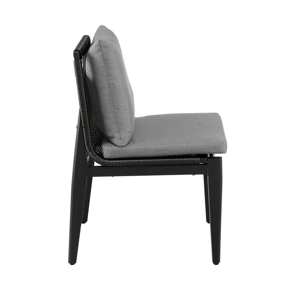 Grand Black Aluminum Dining Chair with Gray Cushions, Set of 2