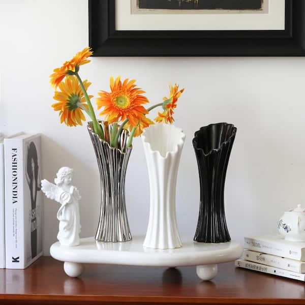 Modern White Ceramic Flower Vases for Home Decor 8.5 in., Trumpet