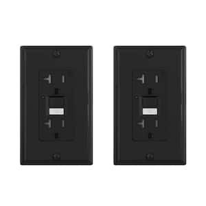 Black 20 Amp 125-Volt Tamper Resistant Duplex Self-Test GFCI Outlet with Night Light, with Wall Plate (2-Pack)