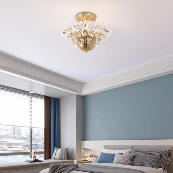 Portland 4-Light Gold 17.3 in. Semi Flush Mount With Crystal