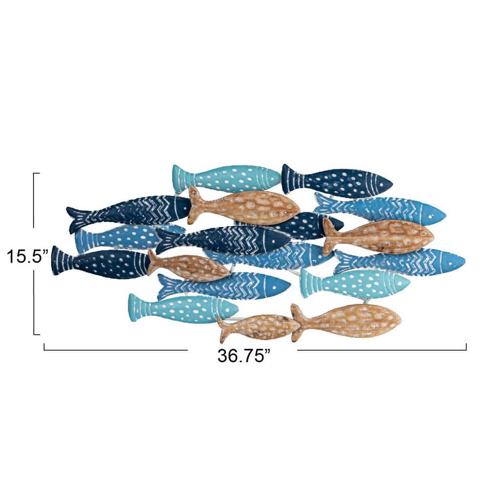 Hand-Painted Blue and Beige Metal School of Fish Wall Decor