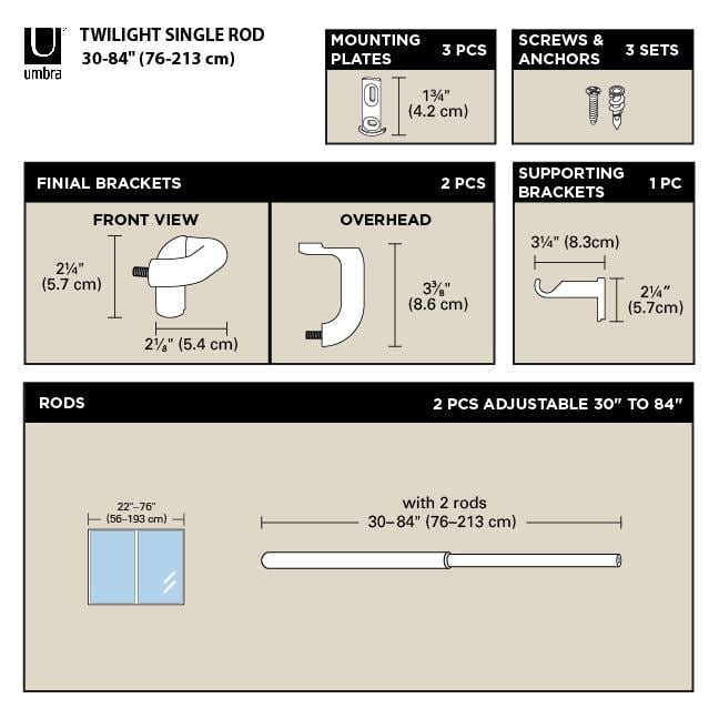 Nickel Room Darkening Wrap Around Curtain Rod, 30-84 Inches