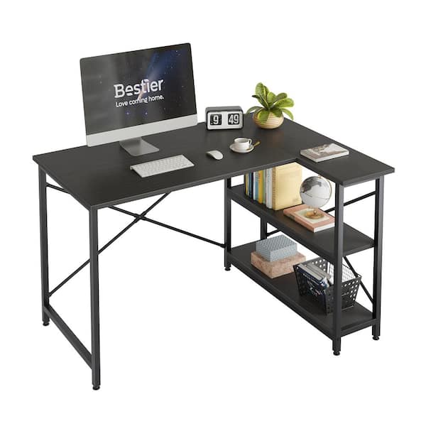 Small L Shaped Desk with Storage Shelves Corner Computer Desk - 47 inch - Light Gray