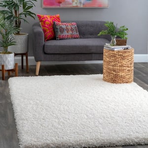 Janine Plush  Shag White 4 ft. x 6 ft. Modern Area Rug