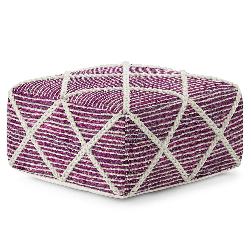 Cowan 20" Contemporary Square Pouf in Magenta and Natural