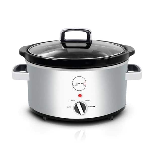 Lumme 4 Qt. Chrome and Black Slow Cooker with Glass Lid and Temperature Control Knob
