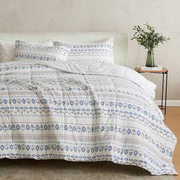 Blue 2 Piece Geometric Print Reversible Down Alternative Twin Microfiber Comforter Set