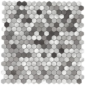 Steele Mini Gray and Silver Aluminum Hexagons 10.35 in. x 10.35 in. Metal Peel and Stick Tile (5.95 sq. ft./8-Pack)