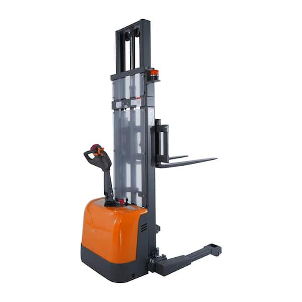 24-Volt/100AH Gel Battery Powered 3300 lbs. Full Electric Pallet Stacker 118 in. Lift Height Straddle Stacker Orange