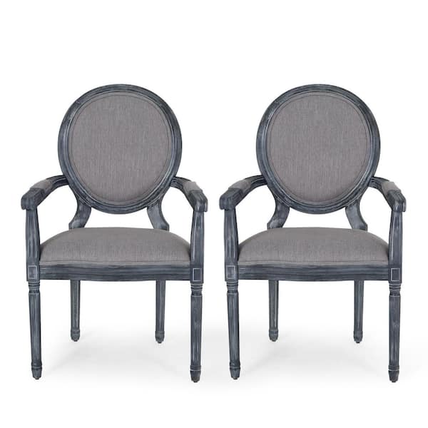 Noble House Huller Gray Wood and Fabric Arm Chair (Set of 2)
