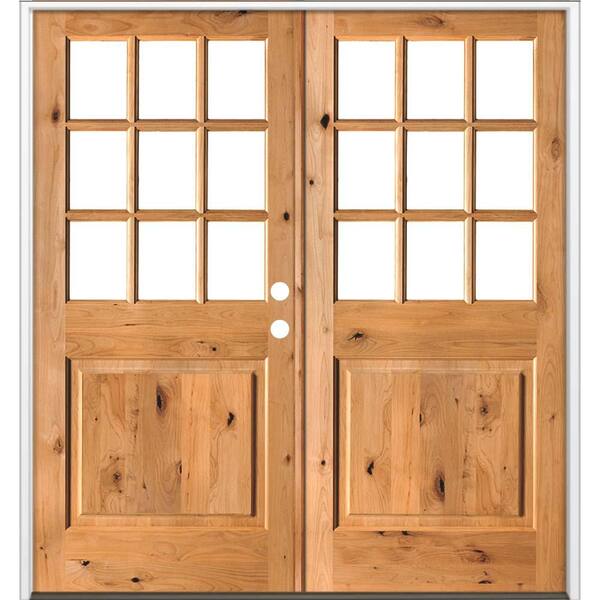 Krosswood Doors 72 in. x 80 in. Craftsman Knotty Alder 9-Lite Clear Glass clear stain Left Active Double Prehung Wood Front Door
