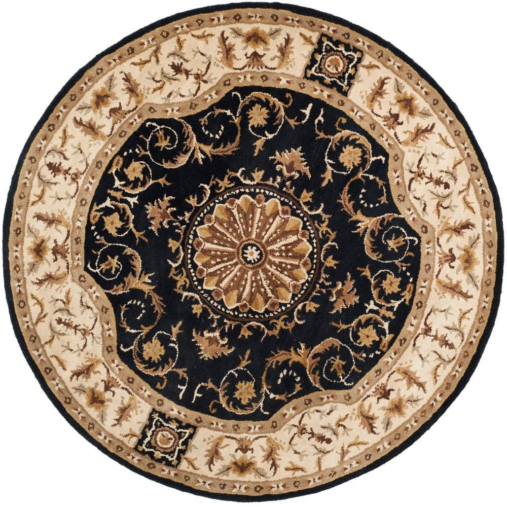 SAFAVIEH Empire Black/Ivory 6 ft. x 6 ft. Round Border Area Rug EM459D ...