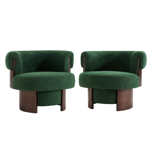Hopper Green Polyester Upholstered Swivel Barrel Chair, Set of 2