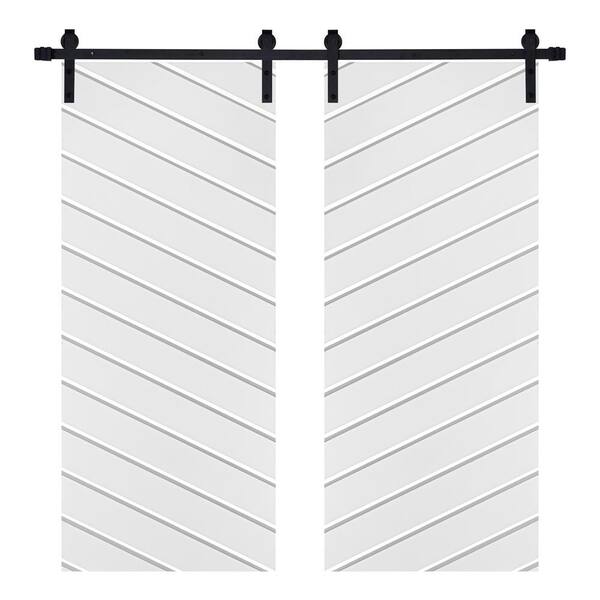 AIOPOP HOME Modern TWILL Designed 64 in. x 80 in. MDF Panel White Painted Double Sliding Barn Door with Hardware Kit