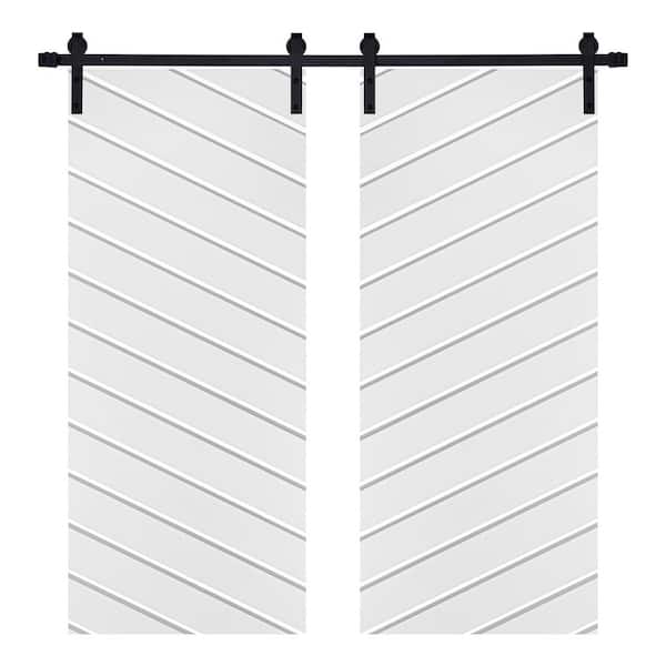 AIOPOP HOME Modern TWILL Designed 72 in. x 80 in. MDF Panel White Painted Double Sliding Barn Door with Hardware Kit
