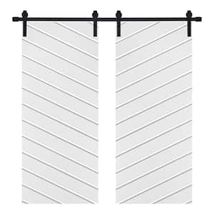 Modern TWILL Designed 84 in. x 96 in. MDF Panel White Painted Double Sliding Barn Door with Hardware Kit