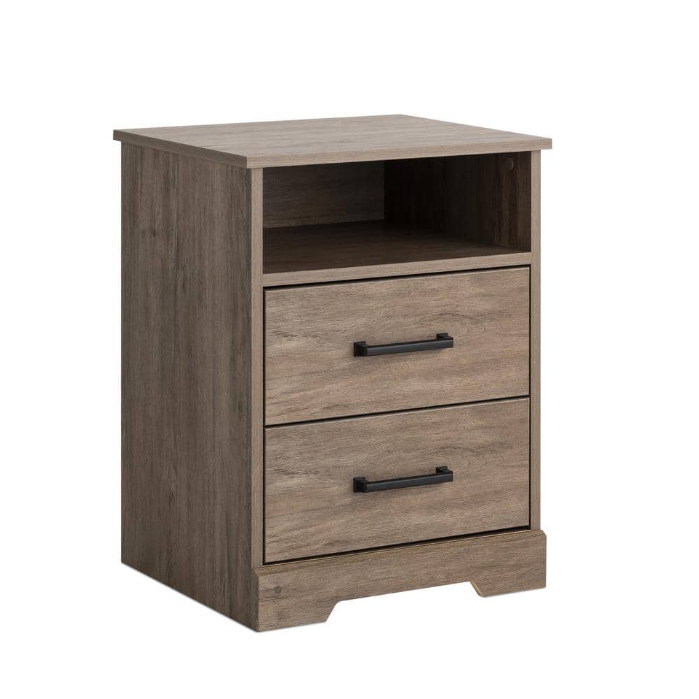Rustic Brown Pine Wood 2-Drawer Nightstand with Open Shelf
