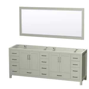 Sheffield 83 in. W x 21.5 in. D x 34.25 in. H Double Bath Vanity Cabinet without Top in Light Green with 70 in. Mirror