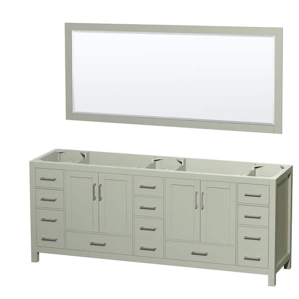 Wyndham Collection Sheffield 83 in. W x 21.5 in. D x 34.25 in. H Double Bath Vanity Cabinet without Top in Light Green with 70 in. Mirror