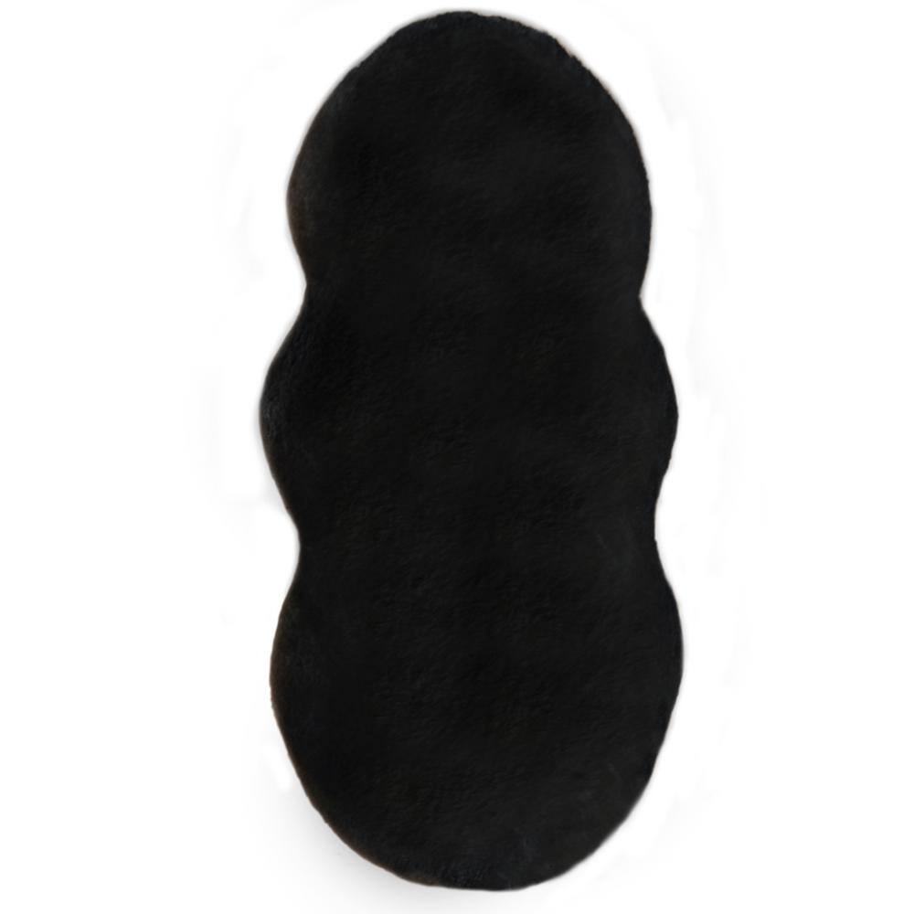 Latepis Mmlior Black 2 ft. x 4 ft. Soft Faux Rabbit Fur Specialty Area ...
