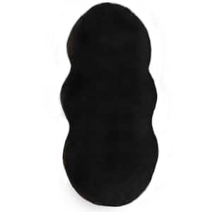 Mmlior Black 2 ft. x 4 ft. Soft Faux Rabbit Fur Specialty Area Rug
