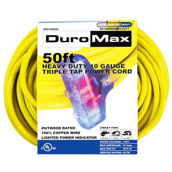 DUROMAX 50 ft. 10 Gauge Portable Generator Triple Tap Extension Power Cord