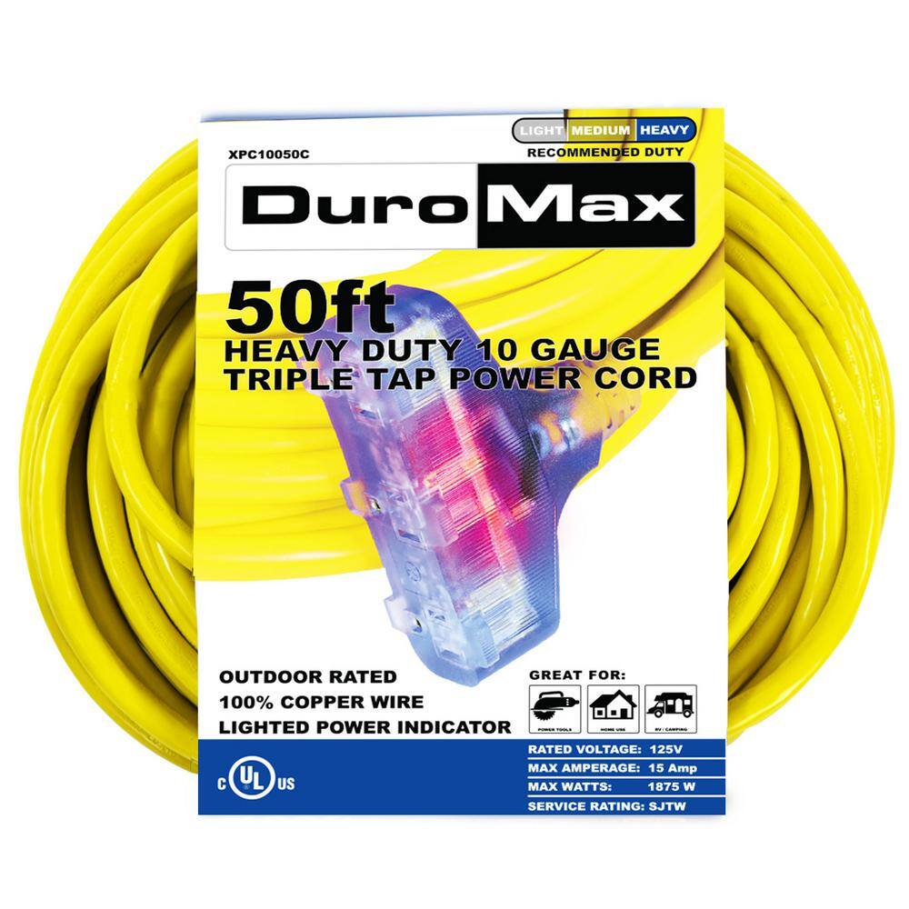 50-Ft Extension Cord 10 Gauge Lit End AWG Heavy Duty Contractor NEW 10/3 
