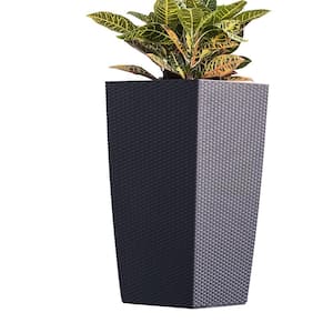30 in. H Black Rattan Self Watering Indoor Outdoor Square Planter Pot, Tall Decorative Gardening Pot, Home Decor