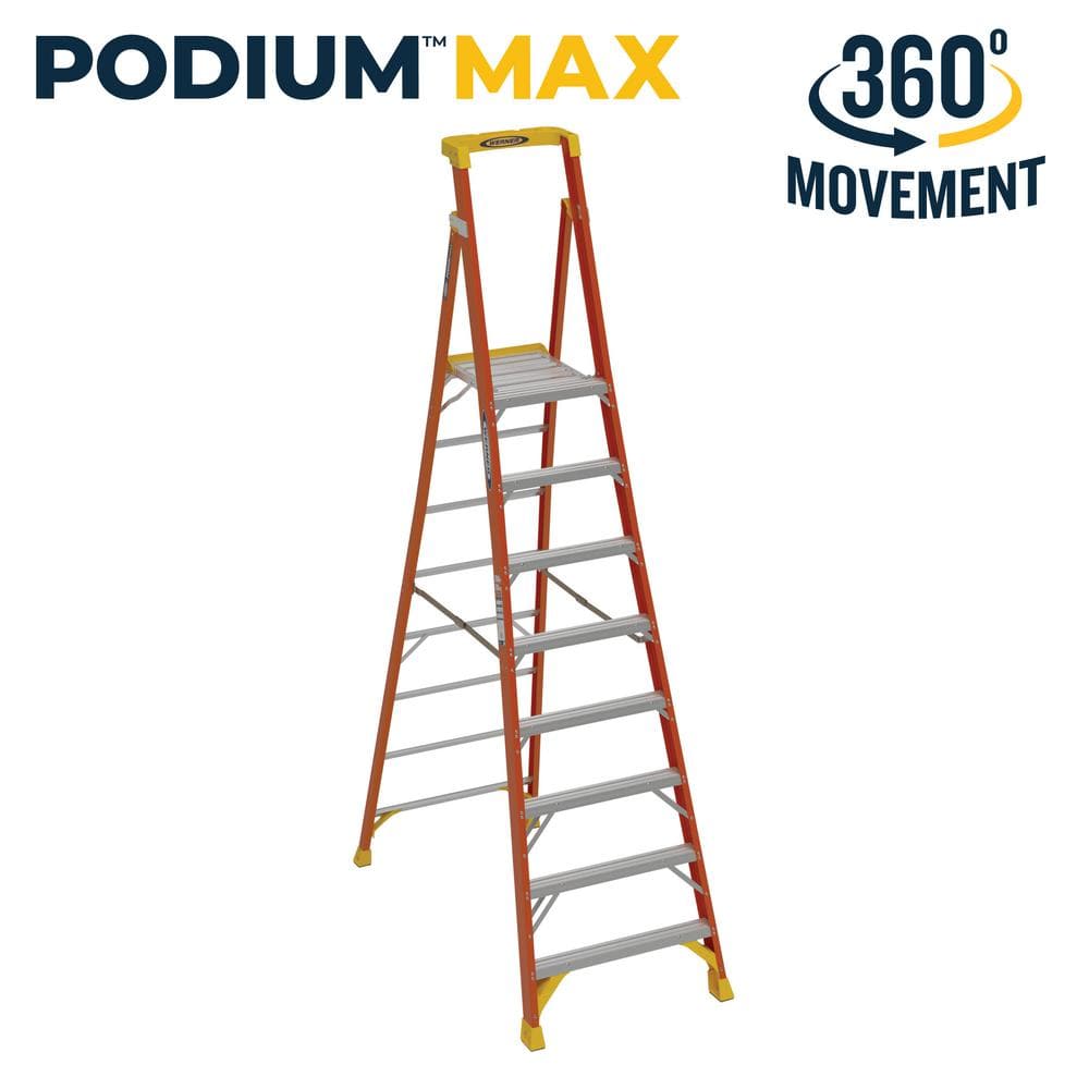 10ft Orange Fiberglass Podium Ladder with Guardrail