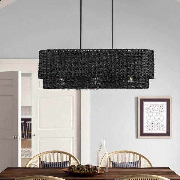 3 Lights Black Metal Material Pendant Light Design with Adjustable Hanging Length, Bulbs are not included
