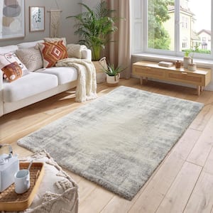 Paris Shag Ivory/Grey 9 ft. x 12 ft. Abstract Area Rug