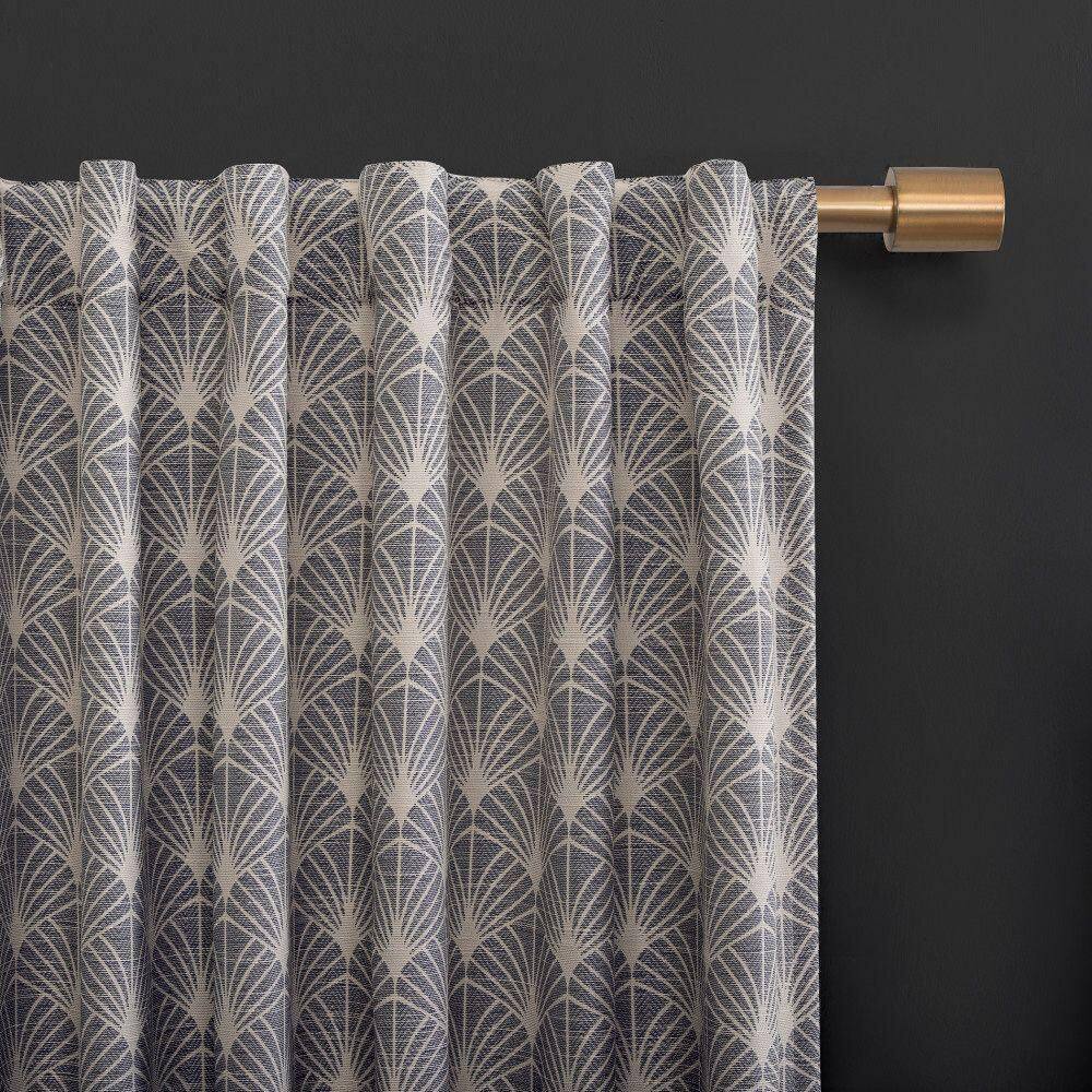 Navy Art Deco Blackout Polyester Curtain Panel with Rod Pocket